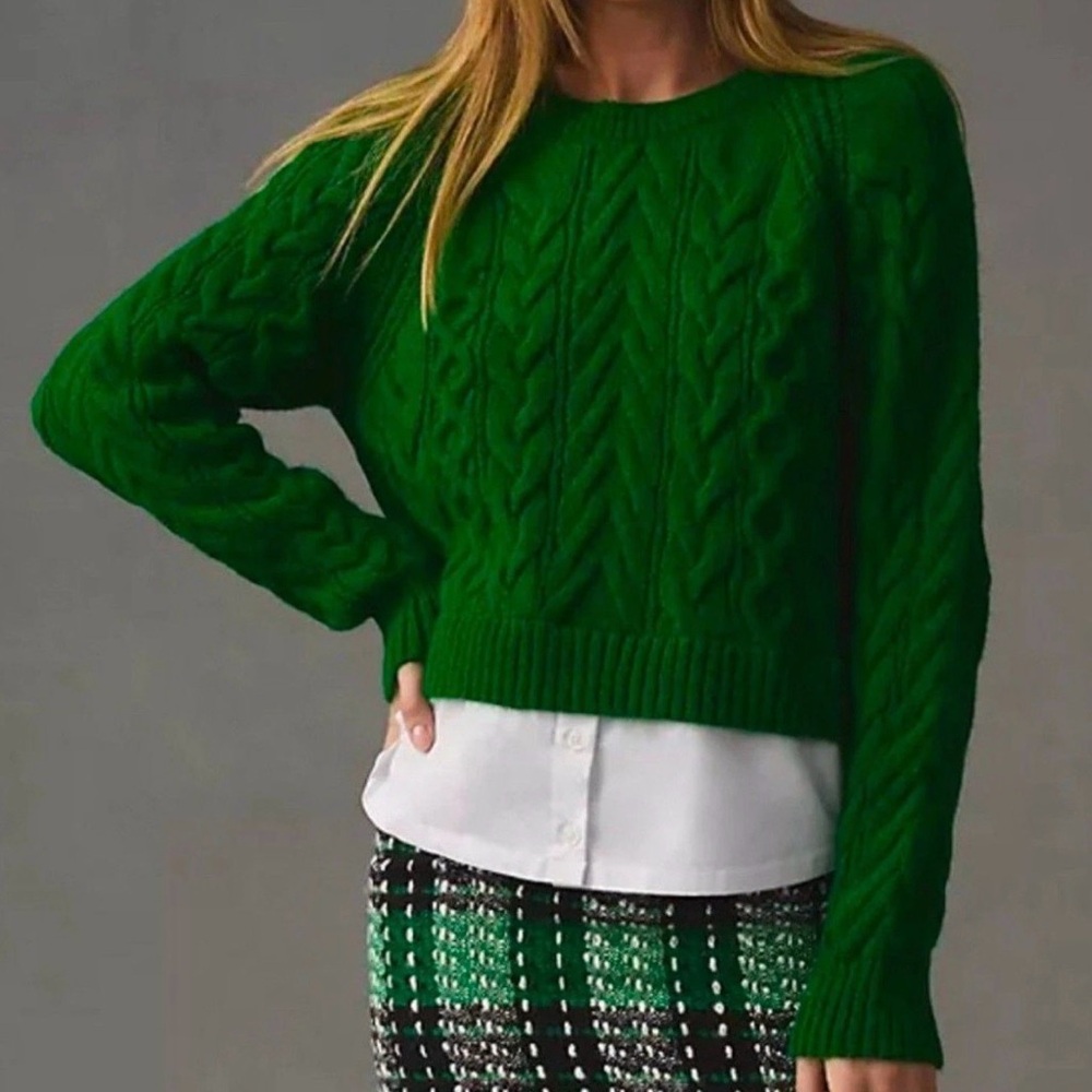 Anthropologie Maeve Emerald Cable Knit Sweater Sz Small Women’s